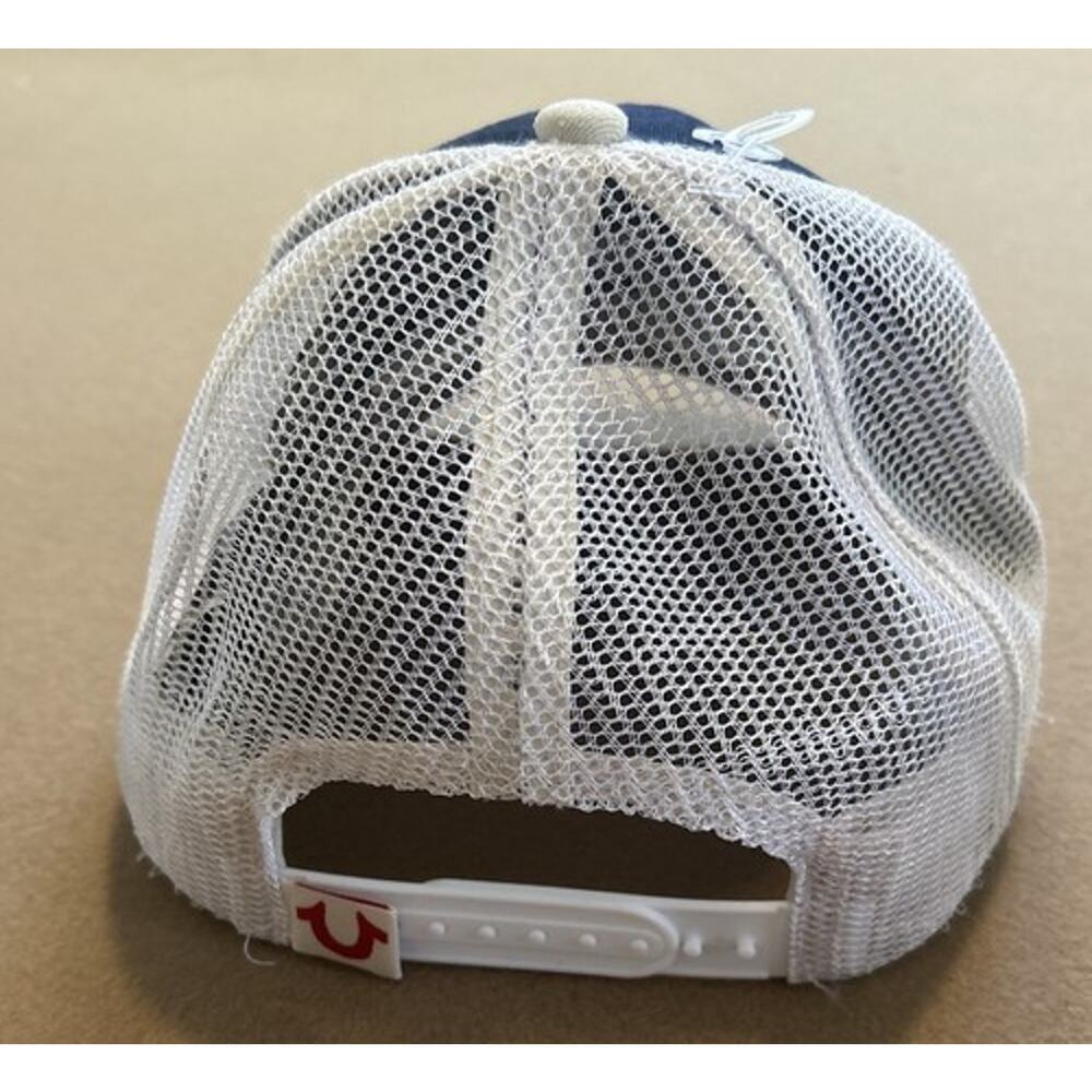 True Religion Trucker Frayed Edge Buddha Hat OS Red/Navy/White NWT - Picture 4 of 6